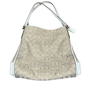Coach Signature Phoebe F36424 Women's Canvas Leather Tote Bag Cream‎ White Gold